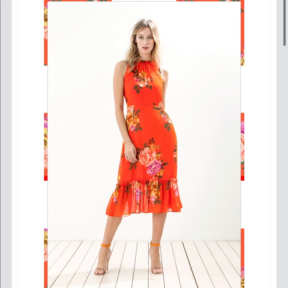 Anthropologie Orange Floral Dress